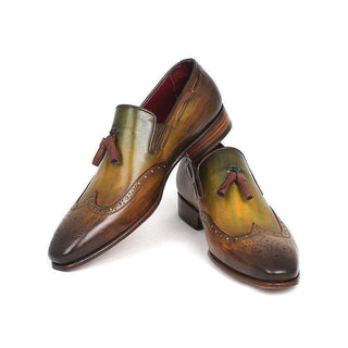 Paul Parkman Handmade Shoes Men's Wingtip Tassel Green Loafers (PM5463)-AmbrogioShoes