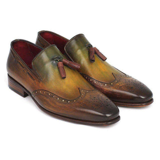 Paul Parkman Handmade Shoes Men's Wingtip Tassel Green Loafers (PM5463)-AmbrogioShoes