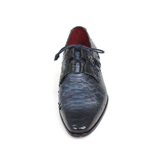 Paul Parkman Handmade Shoes Navy Exotic Ghillie Lacing Dress Oxfords (PM5468)-AmbrogioShoes