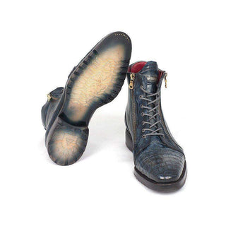 Paul Parkman Handmade Shoes Navy Genuine Crocodile & Calfskin Side Zipper Boots (PM5400)-AmbrogioShoes