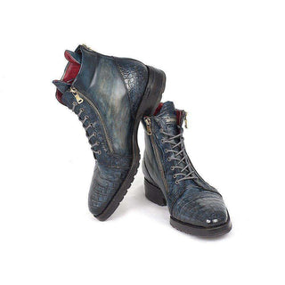 Paul Parkman Handmade Shoes Navy Genuine Crocodile & Calfskin Side Zipper Boots (PM5400)-AmbrogioShoes