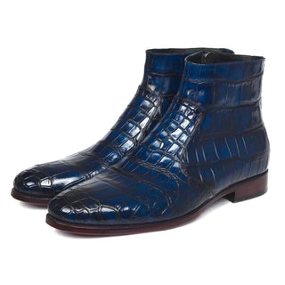 Paul Parkman Handmade Shoes Navy Genuine Crocodile Side Zipper Boots (PM5615)-AmbrogioShoes