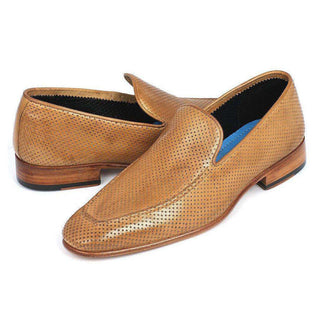 Paul Parkman Handmade Designer Shoes Perforated Leather Beige Loafers (PM5452)-AmbrogioShoes