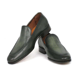 Paul Parkman Handmade Shoes Perforated Leather Green Loafers (PM5459)-AmbrogioShoes