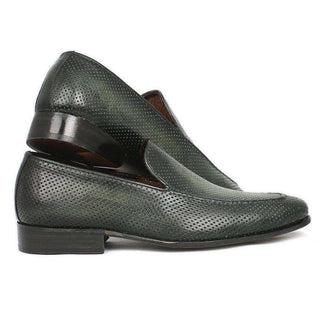 Paul Parkman Handmade Shoes Perforated Leather Green Loafers (PM5459)-AmbrogioShoes