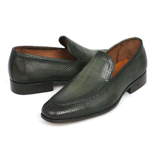 Paul Parkman Handmade Shoes Perforated Leather Green Loafers (PM5459)-AmbrogioShoes