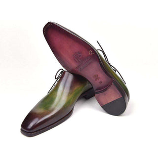 Paul Parkman Handmade Shoes Side Lace Green & Bordeaux Oxfords (PM5506)-AmbrogioShoes