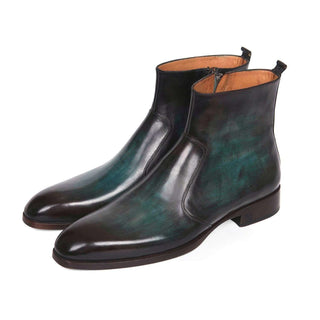 Paul Parkman Handmade Shoes Turquoise Burnished Side Zipper Boots (PM5601)-AmbrogioShoes