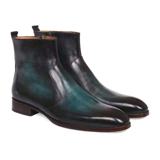 Paul Parkman Handmade Shoes Turquoise Burnished Side Zipper Boots (PM5601)-AmbrogioShoes