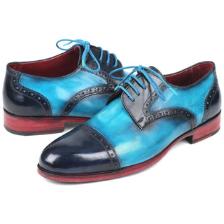 Paul Parkman Handmade Shoes Two Tone Cap-Toe Derby Shoes Blue & Turquoise Oxfords (PM5851)-AmbrogioShoes