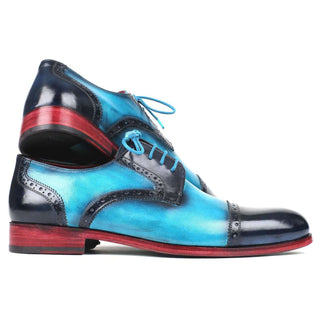 Paul Parkman Handmade Shoes Two Tone Cap-Toe Derby Shoes Blue & Turquoise Oxfords (PM5851)-AmbrogioShoes