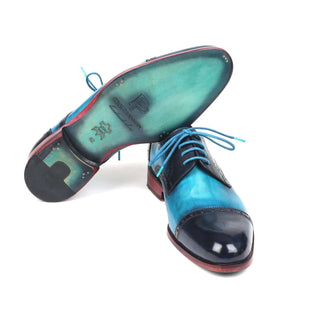 Paul Parkman Handmade Shoes Two Tone Cap-Toe Derby Shoes Blue & Turquoise Oxfords (PM5851)-AmbrogioShoes