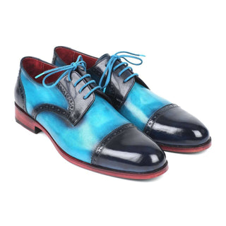 Paul Parkman Handmade Shoes Two Tone Cap-Toe Derby Shoes Blue & Turquoise Oxfords (PM5851)-AmbrogioShoes