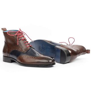 Paul Parkman Handmade Designer Shoes Wingtip Dual Tone Brown & Blue Ankle Boots (PM5610)-AmbrogioShoes