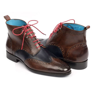 Paul Parkman Handmade Designer Shoes Wingtip Dual Tone Brown & Blue Ankle Boots (PM5610)-AmbrogioShoes