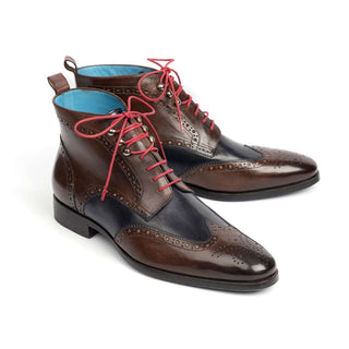 Paul Parkman Handmade Designer Shoes Wingtip Dual Tone Brown & Blue Ankle Boots (PM5610)-AmbrogioShoes