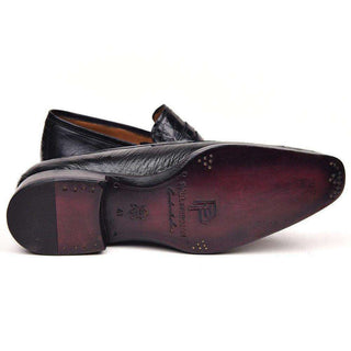 Paul Parkman Handmade Shoes Wingtip Genuine Crocodile & Ostrich Penny Black Loafers (PM5503)-AmbrogioShoes