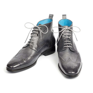 Paul Parkman Handmade Designer Shoes Wingtip Hand-Painted Gray Ankle Boots (PM5612)-AmbrogioShoes