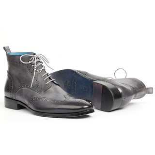 Paul Parkman Handmade Designer Shoes Wingtip Hand-Painted Gray Ankle Boots (PM5612)-AmbrogioShoes