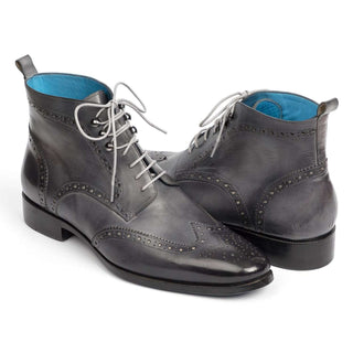 Paul Parkman Handmade Designer Shoes Wingtip Hand-Painted Gray Ankle Boots (PM5612)-AmbrogioShoes