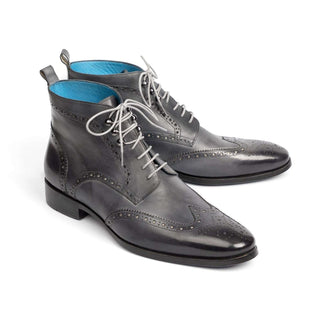 Paul Parkman Handmade Shoes Wingtip Hand-Painted Gray Ankle Boots (PM5612)-AmbrogioShoes