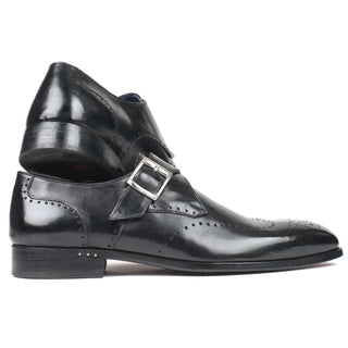 Paul Parkman Handmade Designer Shoes Wingtip Single Monkstraps Black Loafers (PM5856)-AmbrogioShoes