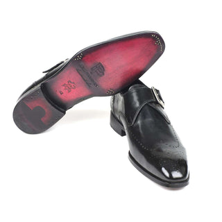 Paul Parkman Handmade Designer Shoes Wingtip Single Monkstraps Black Loafers (PM5856)-AmbrogioShoes