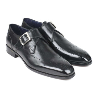 Paul Parkman Handmade Shoes Wingtip Single Monkstraps Black Loafers (PM5856)-AmbrogioShoes