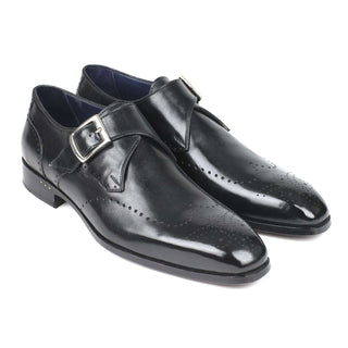 Paul Parkman Handmade Designer Shoes Wingtip Single Monkstraps Black Loafers (PM5856)-AmbrogioShoes