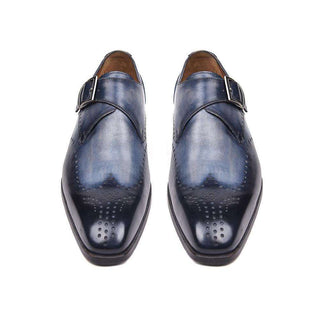 Paul Parkman Handmade Shoes Wingtip Single Monkstraps Navy Loafers (PM5502)-AmbrogioShoes