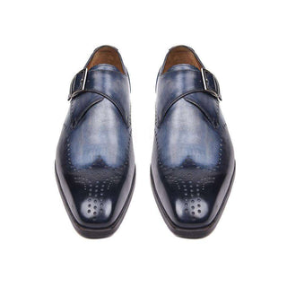 Paul Parkman Handmade Designer Shoes Wingtip Single Monkstraps Navy Loafers (PM5502)-AmbrogioShoes