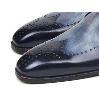 Paul Parkman Handmade Designer Shoes Wingtip Single Monkstraps Navy Loafers (PM5502)-AmbrogioShoes