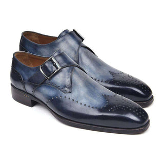 Paul Parkman Handmade Designer Shoes Wingtip Single Monkstraps Navy Loafers (PM5502)-AmbrogioShoes