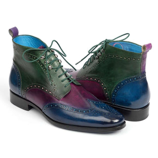 Paul Parkman Handmade Shoes Wingtip Three Tone Blue Purple Green Ankle Boots (PM5600)-AmbrogioShoes