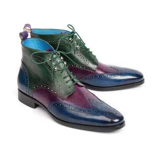 Paul Parkman Handmade Shoes Wingtip Three Tone Blue Purple Green Ankle Boots (PM5600)-AmbrogioShoes