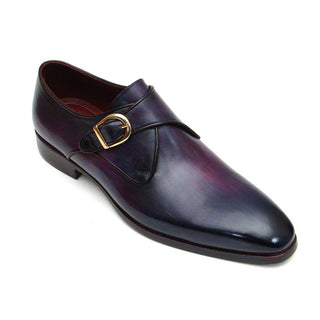 Paul Parkman Handmade Men's Designer Shoes Purple Calf-Skin Leather Single Monkstrap Loafers (PM1024)-AmbrogioShoes