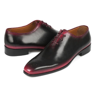 Paul Parkman KR254-01-83 Men's Shoes Black & Red Calf-Skin Leather Medallion Toe Oxfords (PM6381)-AmbrogioShoes