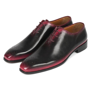 Paul Parkman KR254-01-83 Men's Shoes Black & Red Calf-Skin Leather Medallion Toe Oxfords (PM6381)-AmbrogioShoes