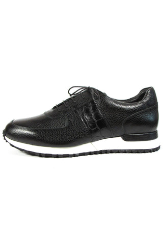 Paul Parkman LP206BLK Black Crocodile Embossed / Calf-Skin Leather Casual Sneakers (PM6320)