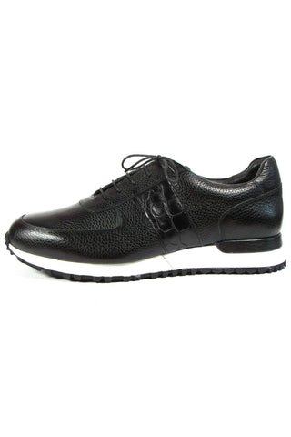 Paul Parkman LP206BLK Black Crocodile Embossed / Leather Casual Sneakers (PM6320)