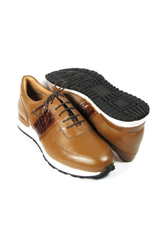 Paul Parkman LP206CGN Cognac Crocodile Embossed / Calf-Skin Leather Casual Sneakers (PM6319)