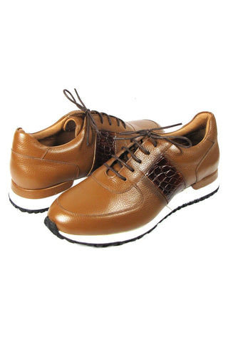 Paul Parkman LP206CGN Cognac Crocodile Embossed / Calf-Skin Leather Casual Sneakers (PM6319)