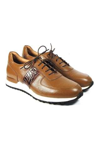 Paul Parkman LP206CGN Cognac Crocodile Embossed / Calf-Skin Leather Casual Sneakers (PM6319)