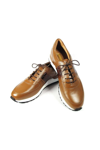 Paul Parkman LP206CGN Cognac Crocodile Embossed / Leather Casual Sneakers (PM6319)