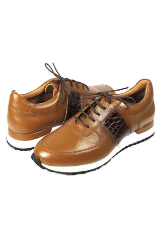 Paul Parkman LP206CGN Cognac Crocodile Embossed / Leather Casual Sneakers (PM6319)