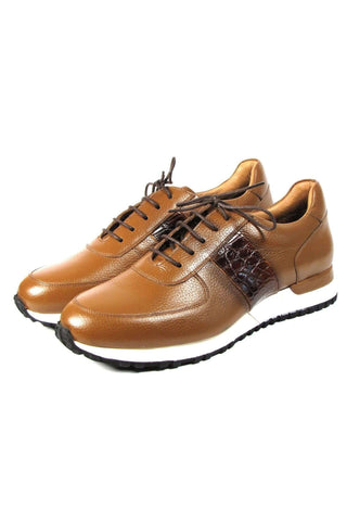 Paul Parkman LP206CGN Cognac Crocodile Embossed / Leather Casual Sneakers (PM6319)