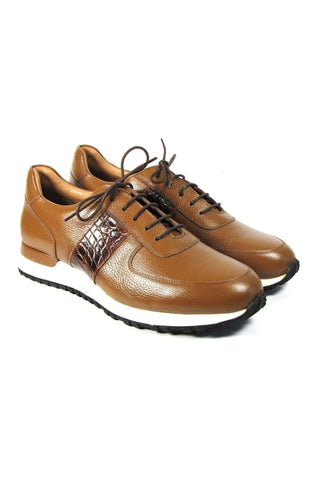 Paul Parkman LP206CGN Cognac Crocodile Embossed / Leather Casual Sneakers (PM6319)