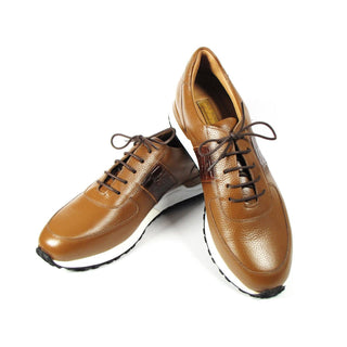 Paul Parkman LP206CGN Men's Shoes Cognac Crocodile Print / Calf-Skin Leather Casual Sneakers (PM6319)-AmbrogioShoes