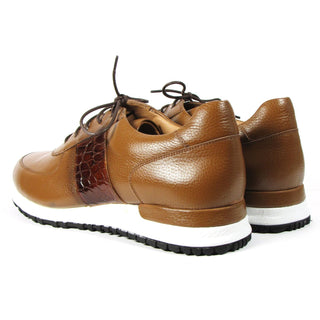 Paul Parkman LP206CGN Men's Shoes Cognac Crocodile Print / Calf-Skin Leather Casual Sneakers (PM6319)-AmbrogioShoes