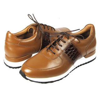 Paul Parkman LP206CGN Men's Shoes Cognac Crocodile Print / Calf-Skin Leather Casual Sneakers (PM6319)-AmbrogioShoes
